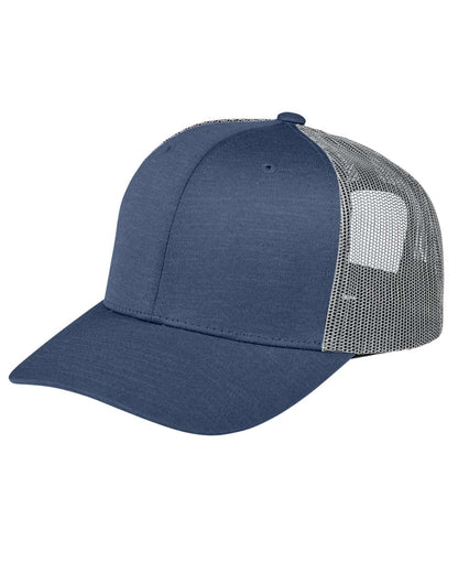 Team 365 Zone Sonic Heather Trucker Cap TT802 #color_Sport Dark Navy Heather/ Sport Graphite