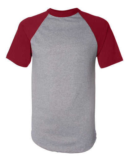 Augusta Sportswear Short Sleeve Baseball Jersey 423 #color_Athletic Heather/ Red