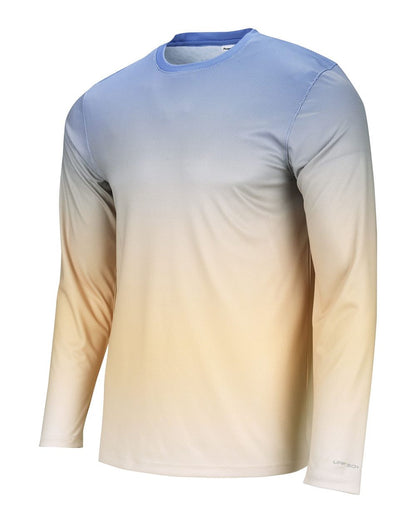 Paragon Unisex Barbados Performance Pin Dot Long Sleeve T-Shirt 225 #color_Bimini Blue/ Peach