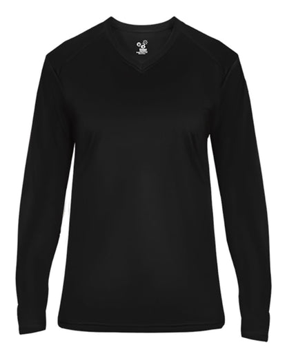 Badger Ultimate SoftLock™ Women's V-Neck Long Sleeve T-Shirt 4064 #color_Black