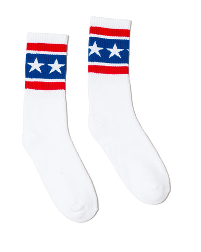 SOCCO USA-Made Striped Crew Socks SC100 #color_White/ Stars &amp; Stripes
