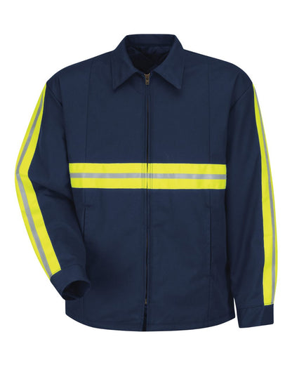 Red Kap Men's Enhanced Visibility Perma-Lined Panel Jacket JT50EN #color_Navy