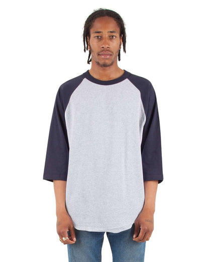 Shaka Wear Unisex Three-Quarter Sleeve Raglan T-Shirt SHRAG #colormdl_Heather Grey/ Navy