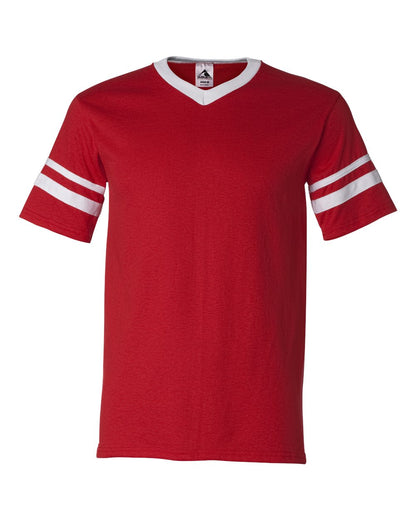 Augusta Sportswear V-Neck Jersey with Striped Sleeves 360 #color_Red/ White