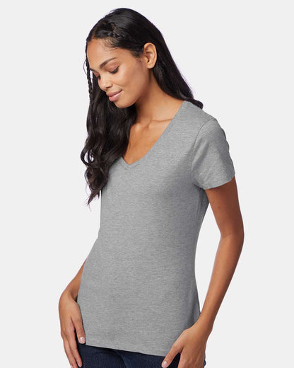 Hanes Women's Perfect-T V-Neck T-Shirt S04V #colormdl_Light Steel