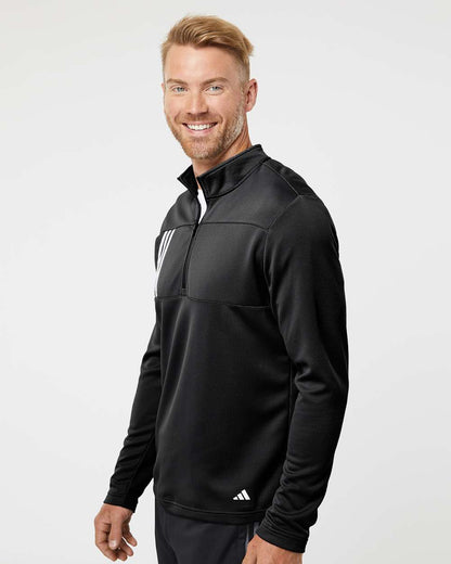 Adidas Men's 3-Stripe Double Knit Quarter-Zip Pullover A482 #colormdl_Black/ Grey Two