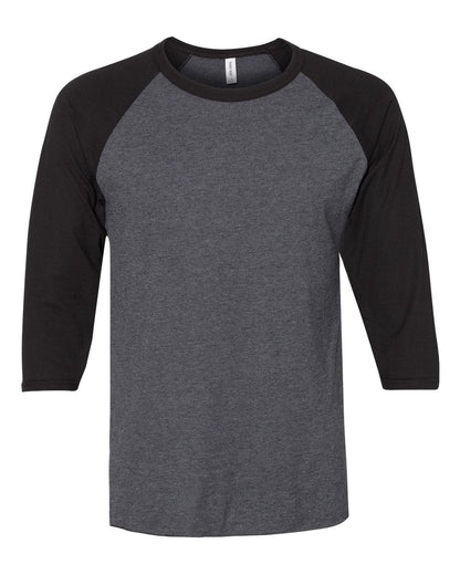 JERZEES Premium Blend Ringspun Three-Quarter Sleeve Raglan Baseball T-Shirt 560RR #color_Black Ink Heather/ Black Ink