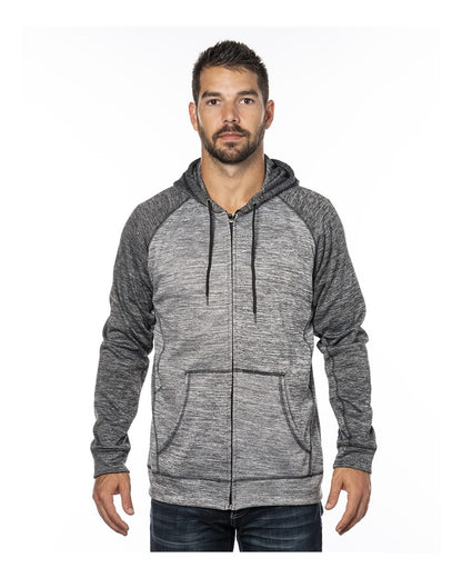 Burnside Performance Raglan Full-Zip Sweatshirt 8660 #color_Heather Grey/ Heather Charcoal