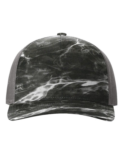 Richardson Five-Panel Printed Trucker Cap 112PFP #color_Mossy Oak Elements Blacktip/ Charcoal