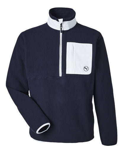 Puma Golf Men's Fleece Quarter-Zip Pullover 628407 #color_Deep Navy/ White Glow