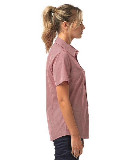 Artisan Collection by Reprime Women's Microcheck Gingham Short Sleeve Cotton Dress Shirt RP321 #colormdl_Red/ White