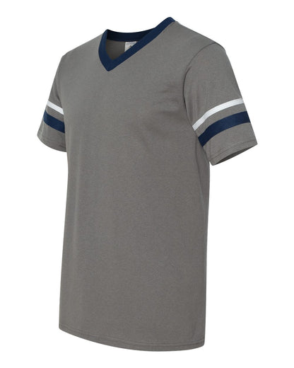 Augusta Sportswear V-Neck Jersey with Striped Sleeves 360 #color_Graphite/ Navy/ White