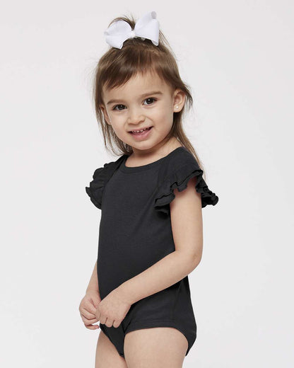 Rabbit Skins Infant Flutter Sleeve Baby Rib Bodysuit 4439 #colormdl_Black