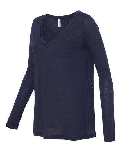 BELLA + CANVAS Women's Flowy Long Sleeve V-Neck Tee 8855 #color_Midnight