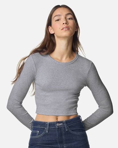American Apparel Women's Baby Rib Long Sleeve Cropped Tee BR2107 #colormdl_Heather Grey