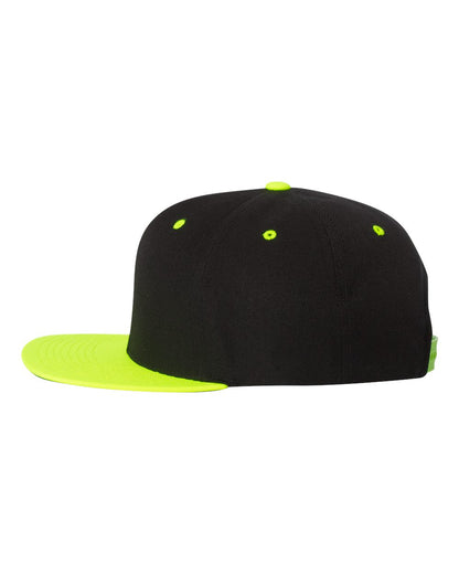 YP Classics Premium Flat Bill Snapback Cap 6089M #color_Black/ Neon Green
