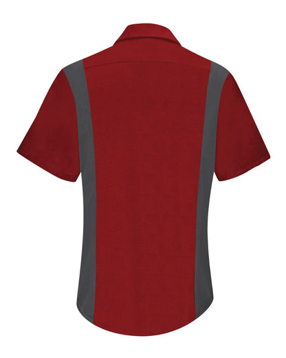 Red Kap Women's Performance Plus Short Sleeve Shop Shirt with Oilblok Technology SY41 #color_Fireball Red/ Charcoal