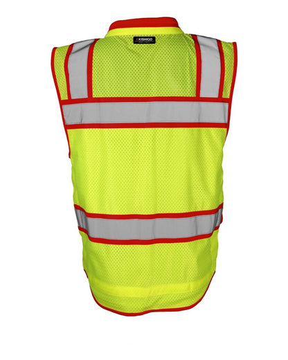 Kishigo Men's Color Contrast High Performance Surveyors Vest S5042-5046 #color_Lime/ Red - S5043