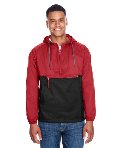 Harriton Unisex Packable Hooded Nylon Jacket M750 #colormdl_Red/ Black