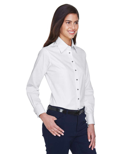 Harriton Women's Easy Blend™ Long Sleeve Twill Dress Shirt with Stain-Release M500W #colormdl_White