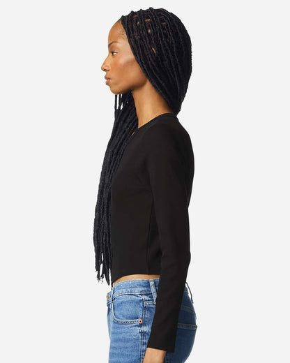 American Apparel Women's Baby Rib Long Sleeve Cropped Tee BR2107 #colormdl_Black