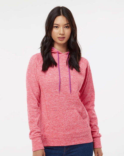 J. America Women’s Cosmic Fleece Hooded Sweatshirt 8616 #colormdl_Fire Coral/ Magenta