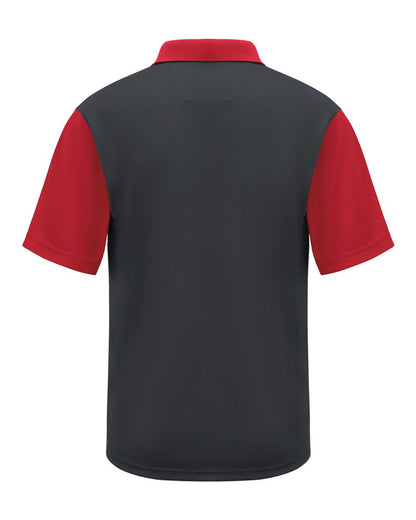 Red Kap Men's Performance Knit Color-Block Polo SK56 #color_Charcoal/ Red