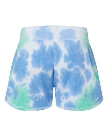 J. America Women's Fleece Shorts 8856 #color_Lagoon Tie Dye