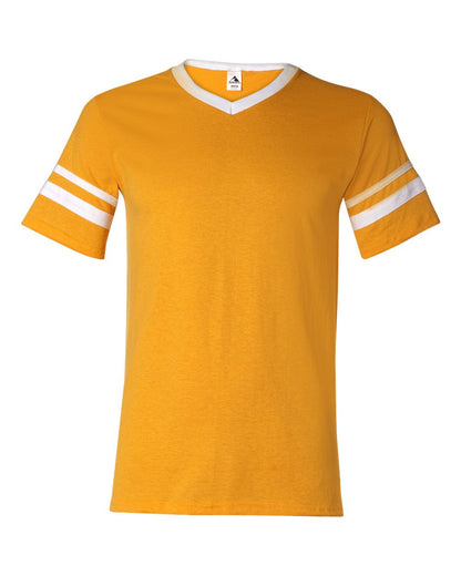 Augusta Sportswear V-Neck Jersey with Striped Sleeves 360 #color_Gold/ White