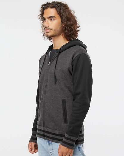 Independent Trading Co. Heavyweight Varsity Full-Zip Hooded Sweatshirt IND45UVZ #colormdl_Charcoal Heather/ Black