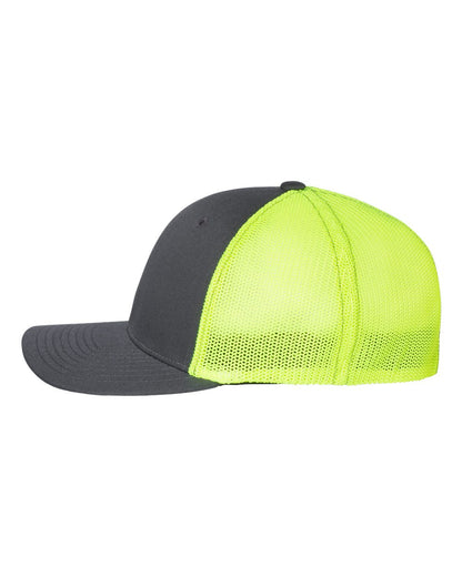 Richardson R-Flex Trucker Cap 110 #color_Charcoal/ Neon Yellow
