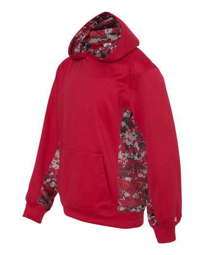 Badger Youth Digital Camo Colorblock Performance Fleece Hooded Sweatshirt 2464 #color_Red/ Red