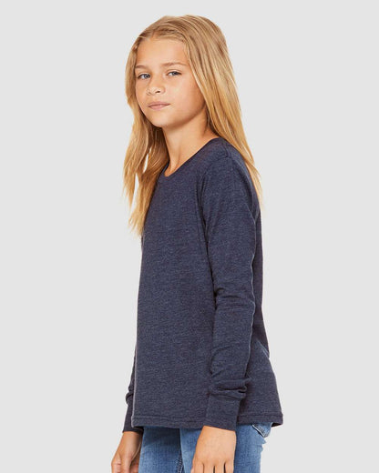 BELLA + CANVAS Youth Heather CVC Long Sleeve Tee 3501YCVC #colormdl_Heather Navy