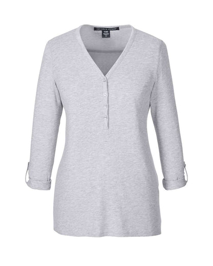 Devon & Jones Women's Perfect Fit™ Y-Placket Convertible Sleeve Knit Top DP186W #color_Grey Heather