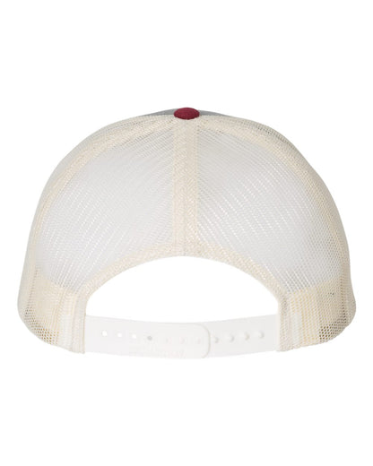 Richardson Low Pro Trucker Cap 115 #color_Heather Grey/ Birch/ Cardinal