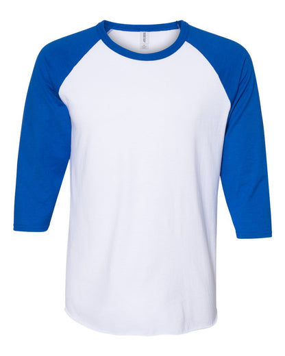 JERZEES Premium Blend Ringspun Three-Quarter Sleeve Raglan Baseball T-Shirt 560RR #color_White/ Royal