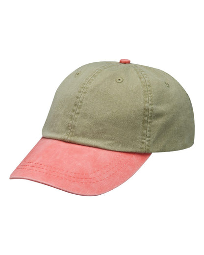 Adams Headwear Optimum Pigment-Dyed Dad Hat LP101 #color_Khaki/ Coral