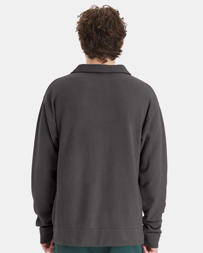 ComfortWash by Hanes Unisex Garment-Dyed Polo Collar Sweatshirt GDH490 #colormdl_New Railroad Grey