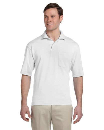 JERZEES Men's SpotShield® 50/50 Polo with Pocket 436MPR #colormdl_White