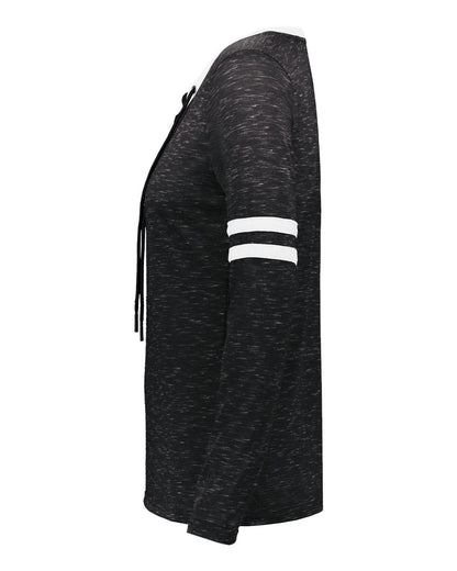 Holloway Women's Eco Revive™ Monterey Long Sleeve V-Neck T-Shirt 223246 #color_Black Heather/ White