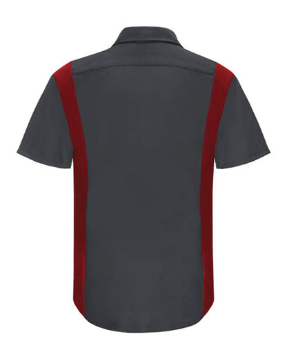 Red Kap Men's Performance Plus Short Sleeve Shirt with Oilblok Technology SY42 #color_Charcoal/ Fireball Red