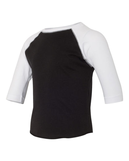 Rabbit Skins Toddler Baseball Fine Jersey Three-Quarter Sleeve Tee 3330 #color_Black Solid/ White