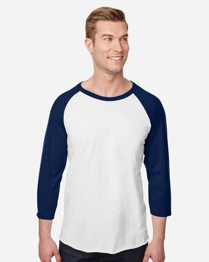 JERZEES Premium Blend Ringspun Three-Quarter Sleeve Raglan Baseball T-Shirt 560RR #colormdl_White/ J. Navy