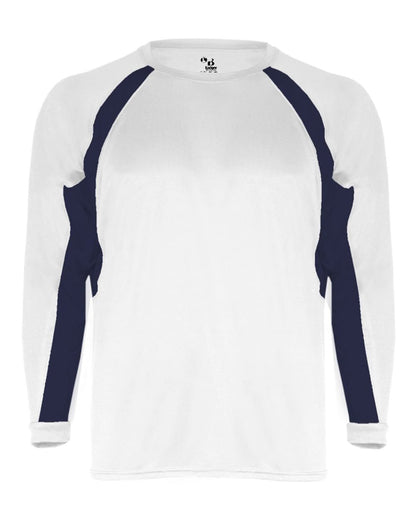 Badger B-Core Hook Long Sleeve T-Shirt 4154 #color_White/ Navy