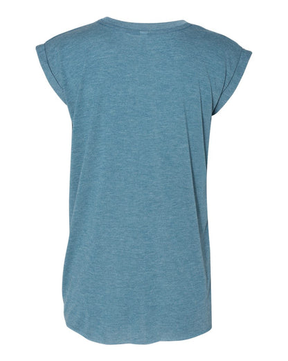 BELLA + CANVAS Women’s Flowy Rolled Cuffs Muscle Tee 8804 #color_Heather Deep Teal