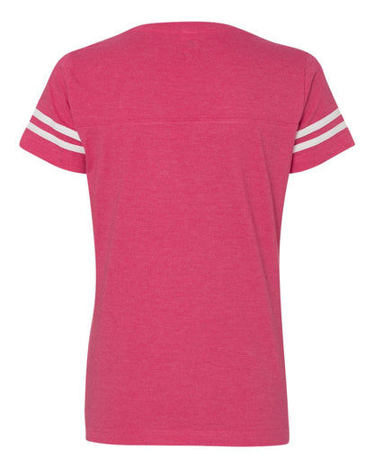 LAT Women's Football V-Neck Fine Jersey Tee 3537 #color_Vintage Hot Pink/ White