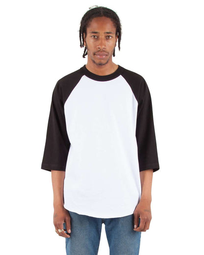 Shaka Wear Unisex Three-Quarter Sleeve Raglan T-Shirt SHRAG #colormdl_White/ Black