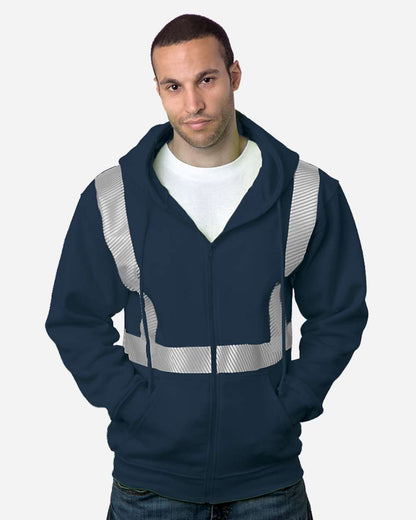 Bayside USA-Made Hi-Visibility Full-Zip Hooded Sweatshirt - Segmented Tape 3737 #colormdl_Navy