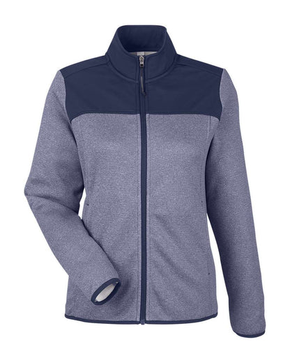 CORE365 Women's Venture Heathered Stripe Hybrid Jacket CE74W #color_Classic Navy/ White