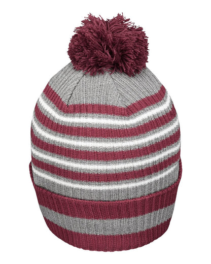 Holloway 8 1/2" Spirit Pom Beanie 223815 #color_Maroon/ Heather Grey/ White